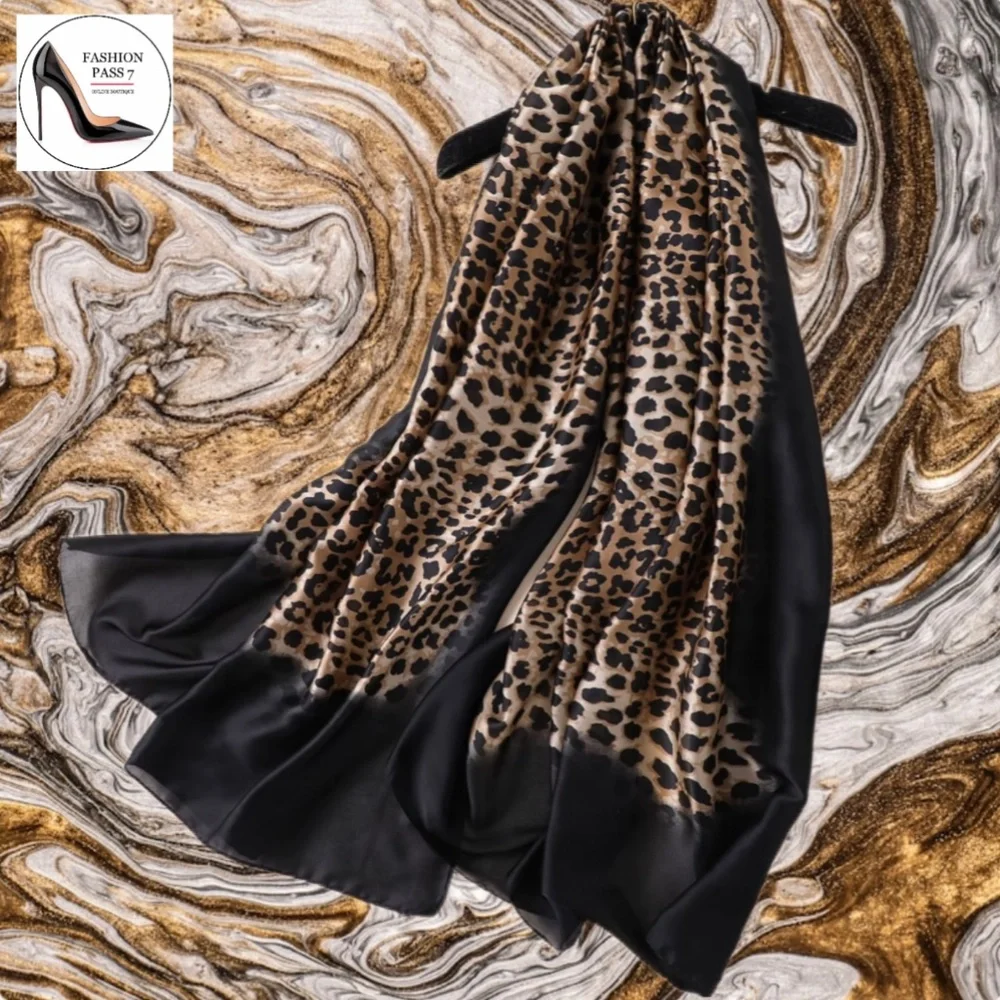 100% SILK SATIN Large Shawl Leopard Print Scarf Animal Print Wrap Coverup Gift